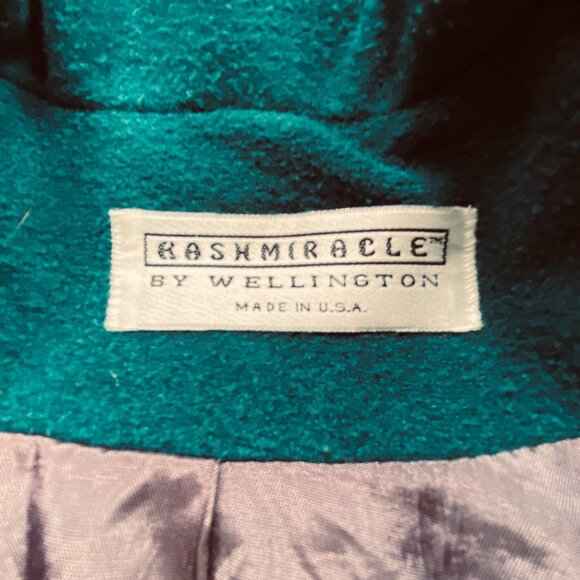 VTG Kashmiracle By Wellington Jacket Women's 9/10 Teal Double-Breasted Coat USA - Picture 3 of 12